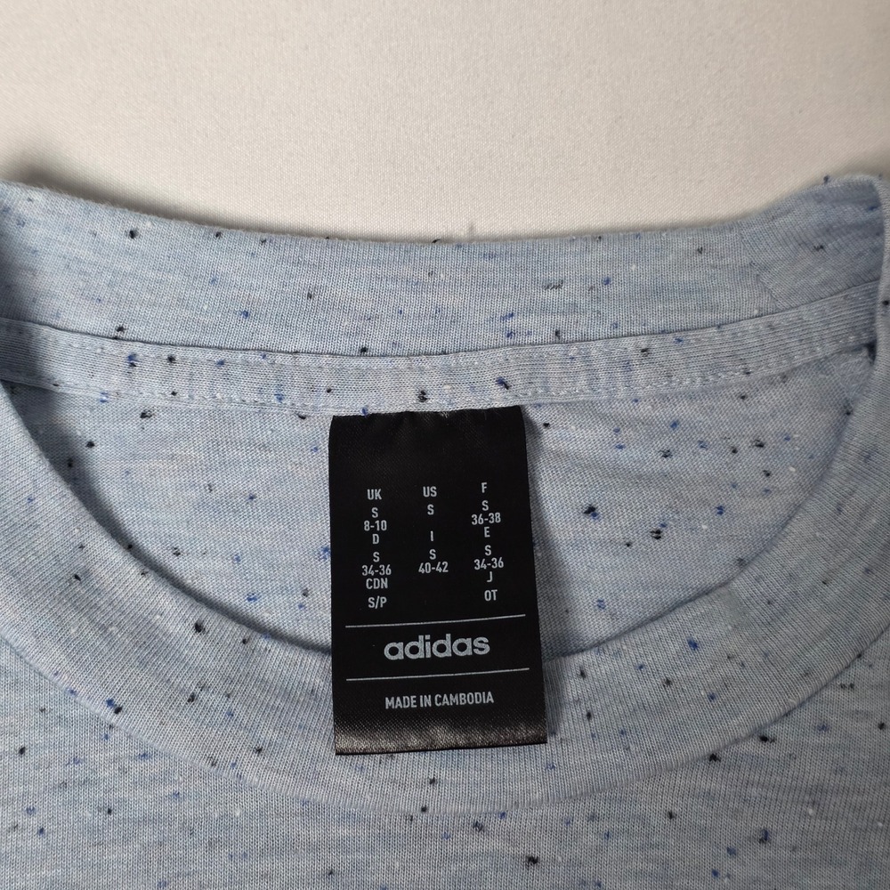 Adidas Graphic T-Shirt Women Small Blue Speckled Neps Distressed Logo Relaxed - Picture 5 of 11